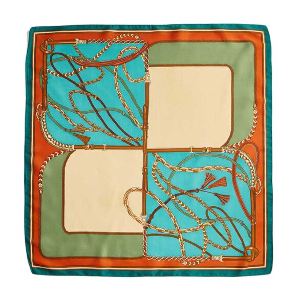 Tigerstars Teal Chain Rope Print Square Silky Satin Scarf - Picture 1 of 1